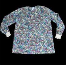 Landau Green Floral Flower Scrubs Shirt Jacket Size Small Nurse Vet Tech... - $17.99