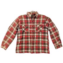90s vtg Bull Run Cotton Plaid Shirt-Jac Red/Brown Quilted Lining Sz L - $628.83 MXN