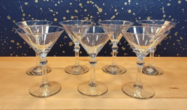 Martini Cocktail Stem Clear Glass Classic set of 7 glasses 6” tall x 4.25” wide - £23.96 GBP