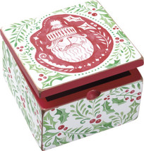 Primitives By Kathy Christmas Santa Hinged Box Wood Holly Keepsake Gift Box - £11.76 GBP