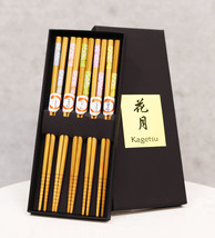 Reusable Bamboo Colorful Cherry Blossoms Set of 5 Ridged Chopsticks Pair... - £9.37 GBP