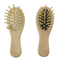 Set of 2 Piece Small Size Pocket Travel Bamboo Cushion Hairbrush Natural Bristle - £7.04 GBP