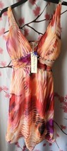 NWT Day &amp; Night Multicolor Tropical Vneck Rhinestone Dress Size Small - £39.33 GBP