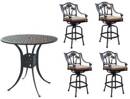 Patio bar set with Palm tree swivel chairs 5pc cast aluminum Nassau furn... - $1,480.05
