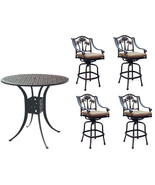 Patio bar set with Palm tree swivel chairs 5pc cast aluminum Nassau furn... - $1,680.05