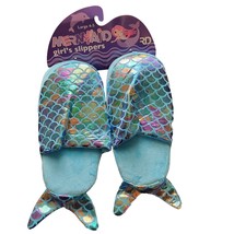 NWT blue mermaid girls slip on slippers size large 4-5 - $9.00