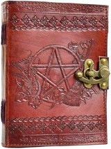 Leather Pentagram Journal - Blank Pages, Latch Closure, Soft Cover, 5 x 7 - $1,658.05 MXN