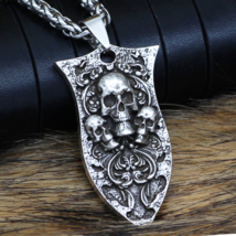 Men&#39;s Gothic Retro Three Skull Spear Pendant Necklace Jewelry Chain 24&quot; Gift - £9.38 GBP