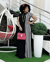 African Women Plus Size Printing Stripe Long Dress Women Fashion 3 Colors - £53.23 GBP