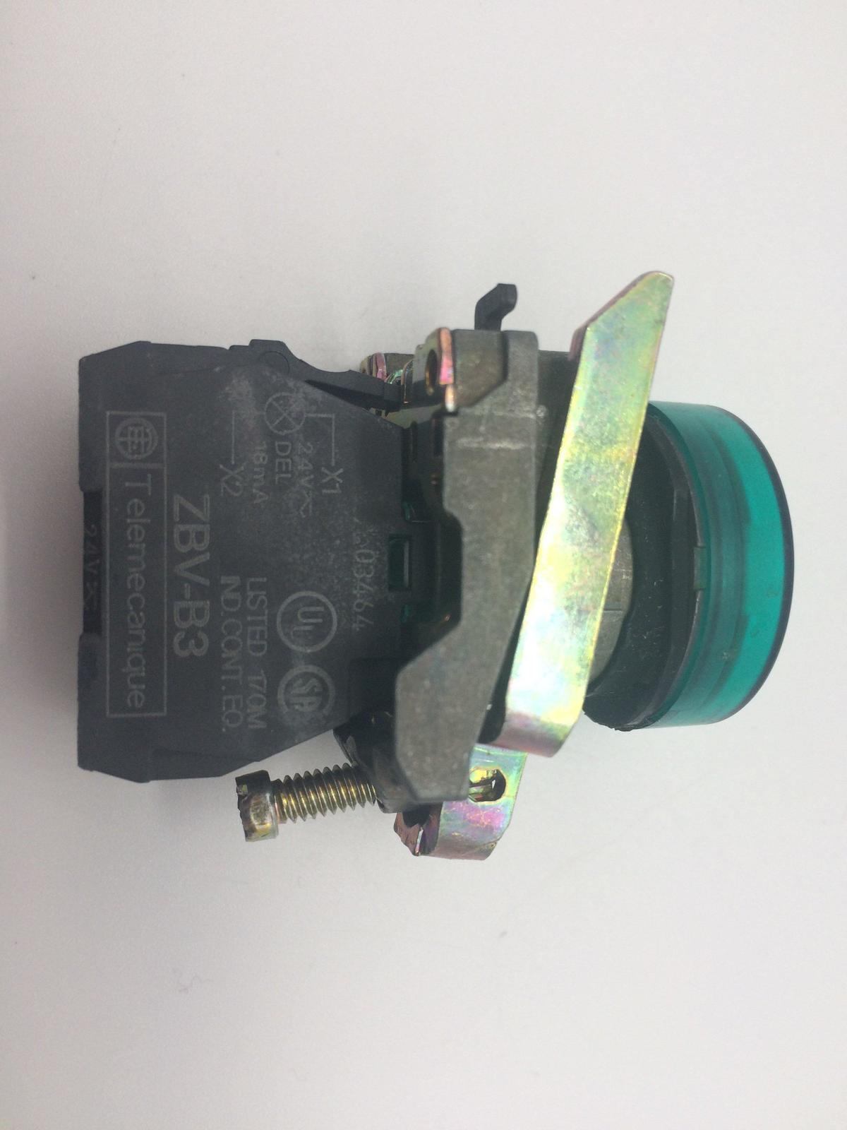 Telemecanique ZBV-B3 Contact Block w/Green Pushbutton, 18MAmp, 24VDC/AC  - $15.75