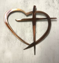 Heart &amp; Cross Large - Metal Wall Art - Copper and Bronzed Plated 24&quot; - £53.31 GBP