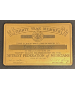 Vintage DETROIT FEDERATION MUSICIANS 30-Year Member Token Tag E.KELLEY 1962 - $275.97 MXN