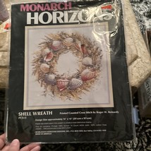 Printed Counted Cross Stitch Shell Wreath Horizons Monarch Vintage 1987 Kit - $10.39