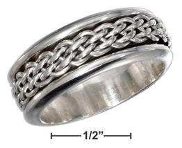 Sterling Silver Mens Antiqued Worry Ring with Woven Spinning Band - £116.67 GBP