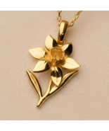 Daffodil Flower Necklace | 14K Gold Plated Silver Jewelry | Nature Inspi... - $43.99