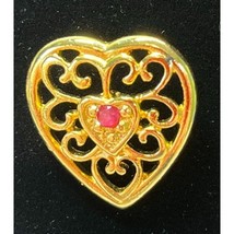 Heart Lapel Pin Vintage Sweetheart Brooch Gold Tone .75 Inch - £11.91 GBP