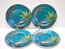 4pc Grace Teaware Turquoise Gold Peacock Side Salad Plates GORGEOUS! - $59.39