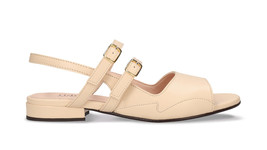 Women vegan flat sandals slingback beige apple skin with straps buckles ... - $104.46