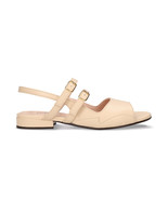 Women vegan flat sandals slingback beige apple skin with straps buckles ... - $103.73