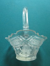 DEPRESSION GLASS BASKET WITH HANDLE FLOWERS ETCHED [GL-2] - £34.95 GBP