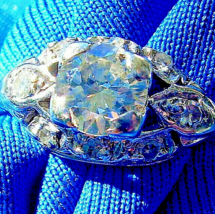 Earth mined Diamond Deco Engagement Ring Gatsby era Antique Platinum Solitaire - $7,465.48 CAD