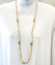 Vintage Statement Necklace Skull Stations Crystal Eyes Ivory Beads 40&quot; Long $72 - £13.74 GBP