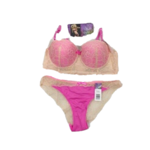 Hers By Herman Bra &amp; Panties Set 36B W LARGE Panties Pink W Beige Bikini NEW - £12.78 GBP