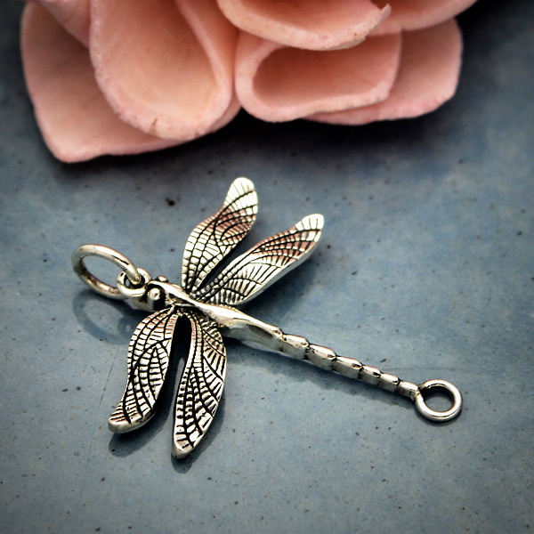 Sterling Silver Detailed Dragonfly Link 27x21mm - $31.00