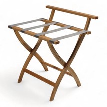 Solid Wood High Back Luggage Rack with Grey Straps in Light Wood Finish - $171.49