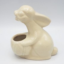 Ceramic Planter Vase Easter Bunny Rabbit Lettuce White MCM Mid Century - £19.48 GBP