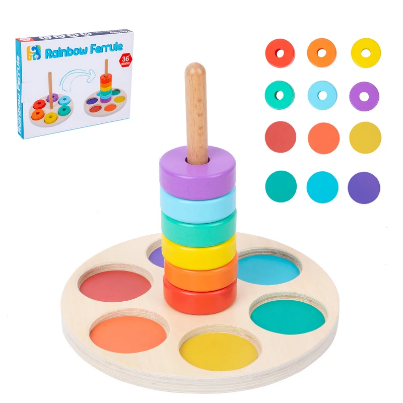 Children Montessori Rainbow Blocks Wooden Toy Color Shape Matching Stacking Game - £15.18 GBP+