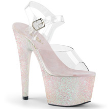 PLEASER ADORE-708HMG Women&#39;s 7&quot; Heel Platform Ankle Strap Sandal W/Glitter Shoes - £47.93 GBP