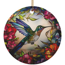 Cute Humming Bird Ornament Colorful Stained Glass Art Xmas Wreath Christmas Gift - £11.06 GBP