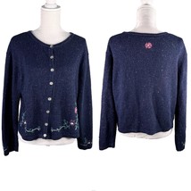 Northern Reflections Sweater Cardigan Large Navy Pink Floral L - $39.99