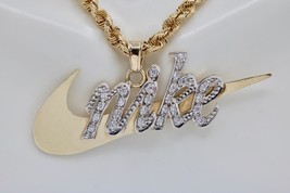 14K Yellow &amp; White Gold Custom-made Sports Logo Diamond Pendant Charm Necklace - £625.17 GBP