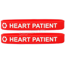 2 (two) HEART PATIENT Red Wristbands - Red Medical Alert Silicone Bracelets - £6.91 GBP