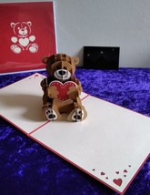 Teddy Bear with Red Love Heart 3D Kirigami Pop-up Greeting Card for any Occasion - £7.03 GBP