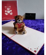Teddy Bear with Red Love Heart 3D Kirigami Pop-up Greeting Card for any ... - $164.88 MXN
