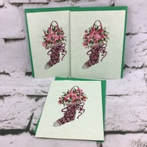 Vintage Tatted Treasures Christmas Cards Lot Of 3 Floral Stockings  - £15.45 GBP