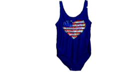 OSHKOSH girls blue swimsuit w/red/white/blue heart done in sequins 4 (ba... - $2.40