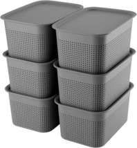 A Set Of Six Lidded Storage Organizer Bins Containers, Baskets For Organ... - £34.43 GBP