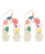 Acrylic Snowflake Garland Arch Drop Earrings with Glitter Star Dangle White - $13.86