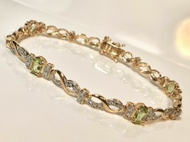6Ct Simulated  Peridot Infinity Accent Bracelet Gold Plated 925 Silver - £136.26 GBP