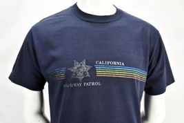 Rare Vintage 70s 80s California Highway Patrol T Shirt sz XL Blue Rainbow Tee - £58.14 GBP