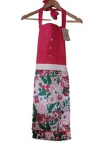Sur La Table Geranium Floral Red Green Pink Apron Holiday Pretty - Read - £23.28 GBP