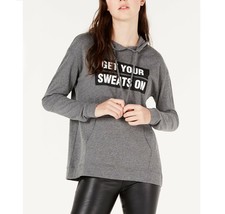 Material Girl Junior Women M Ebony Gray Pocket Get Your Sweats On Hoodie Top NWT - £11.91 GBP