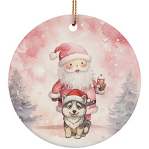 Funny Siberian Husky Dog Santa Pink Winter Ornament Ceramic Christmas Gift - £11.83 GBP