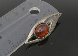 925 Sterling Silver - Vintage Cabochon Cut Amber Dark Tone Brooch Pin - BP8887 - £32.63 GBP