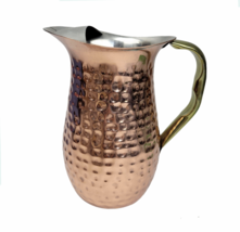 Hammered Copper Stainless Steel Metal Pitcher With Ice Guard &amp; Brass Handle 8&quot; - £19.97 GBP