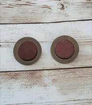 Vintage Clip On Earrings Bronze Color with Wood Center - £10.41 GBP